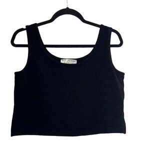 ST JOHN Basics Black Knit Crop Tank Top Whimsigoth Punk Grunge - Small